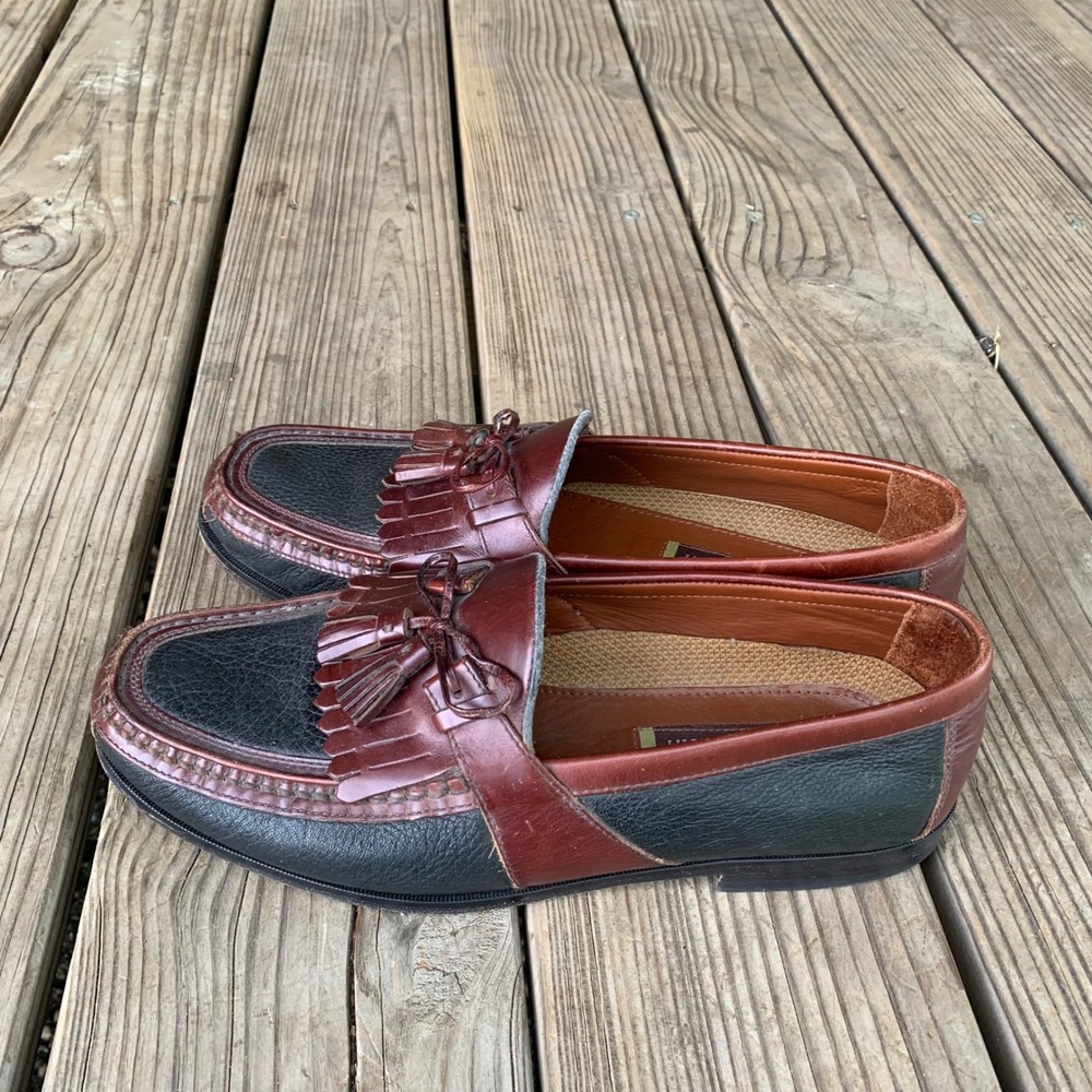 Johnston & Murphy Mens 10.5 M Kiltie Tassel Loafers Brown Black Handcrafted USA - Picture 12 of 15